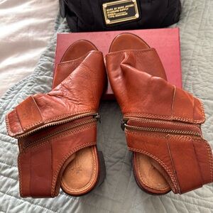 Leather Open Toe Heels Bootie Cut Out Knot Detailing Size 6.5